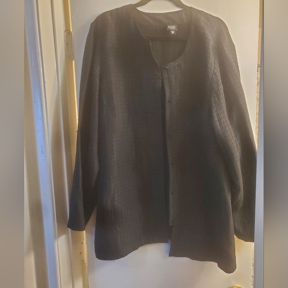Eileen Fisher WOMAN Black Round Neck Frog Closure Cardigan. - Picture 2 of 12